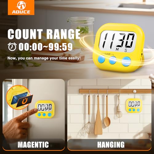 Digital Kitchen Timers for Cooking (Yellow)