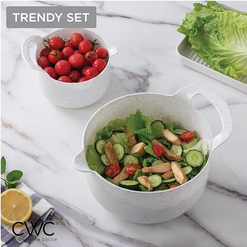 Nesting Plastic Mixing Bowl Set with Pour Spouts and Handles (Speckled White / 6 Piece Non-Slip)