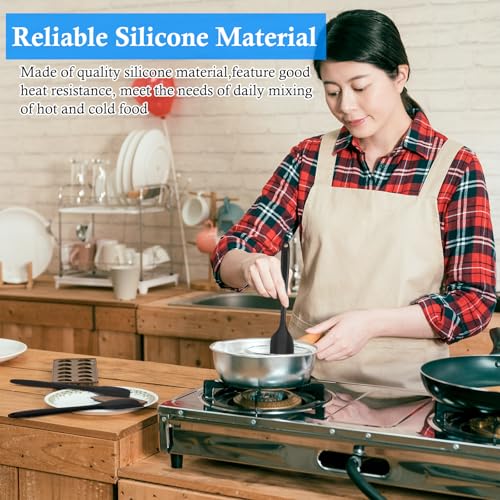 4 Pcs Silicone Cooking Spoons 10.6" Large (Black / Scrapers)