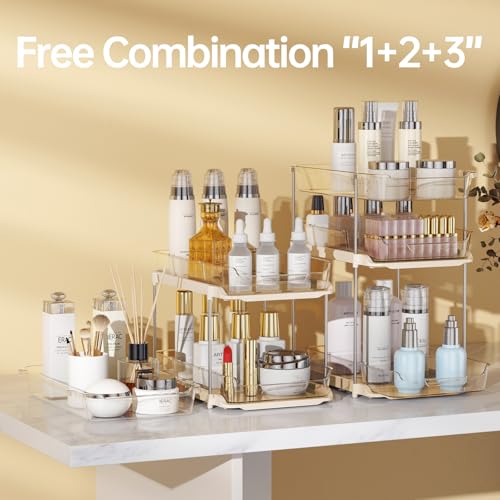 2 Pack 3 Tier Bathroom Under Sink Organizers and Storage (Beige / 2 Pack 3-Tier)