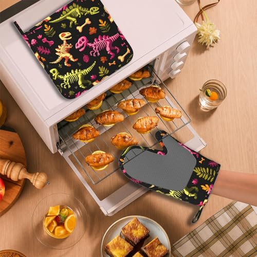 Dinosaur Skeleton Oven Mitts and Pot Holders Sets Non (Dinosaur Skeleton)