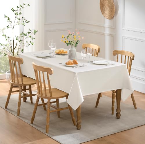 Faux Linen Farmhouse Table Cloth 60"x84" for Rectangle Table (Ivory / 84" x 60" (Rectangular))