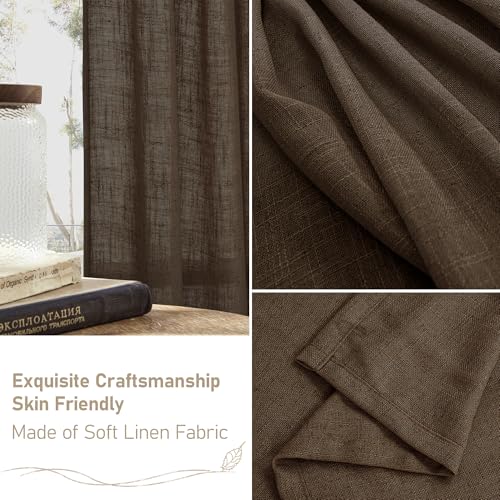 Dark Brown Linen Curtains 90 Inch Long for Living Room 2 Panels (52"W x 90"L (Pack of 2) / Dark Brown)