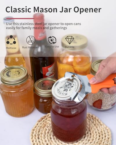 Mason Jar Opener Tool with Soft Touch Handle (Orange)