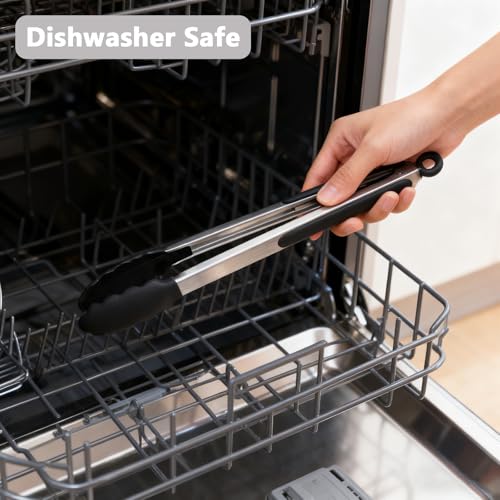 Kitchen Tongs for Cooking with Non (Black / 2Pcs, 9+12 Inch)