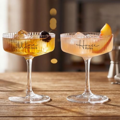 8.5oz Ribbed Coupe Glasses Set of 2 (The Best Home（White） / Set of 2（Gift box）)