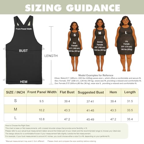 Apron for Women with Pocket Cotton Linen (Black / Large)