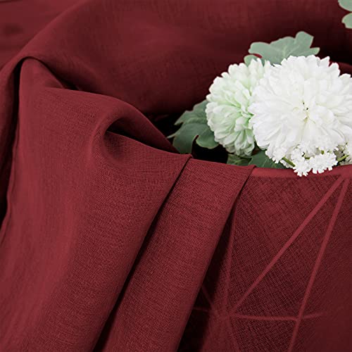 Sheer Curtains Linen Textured Bedroom Curtain Sheers Light Filtering Rod Pocket Voile Curtains for Living Room (54"W x 63"L (Pack of 2) / Burgundy Red)