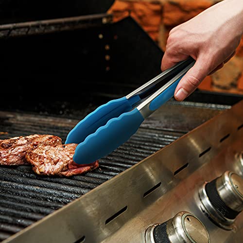 3 Pack Silicone Kitchen Tongs (Blue)