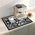Coffee Mat Dish Drying Mat Hide Stain High Absorbent Bar Mat for Countertops Easy Clean (Retro Black / 24" x 16")