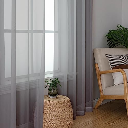 Sheer Voile Window Treatment Rod Pocket Curtain Panels for Kitchen Bedroom Living Room Drapes Sunlight Filtering Privacy Semi Home Decor Assorted (40"W x 96"L (Pack of 2) / Charcoal Grey)