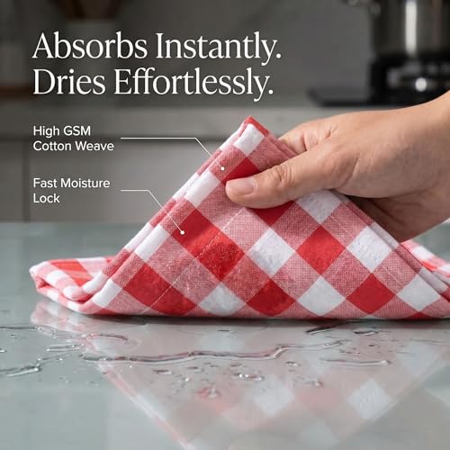 Kitchen Towels Cotton Dish Towels 20”x30” (20" x 30" (Set of 6) / 019 Red/White - Check)