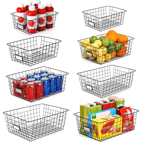 8 Set Extra Large Wire Baskets for Organizing with Lables (Large-8 Pack)