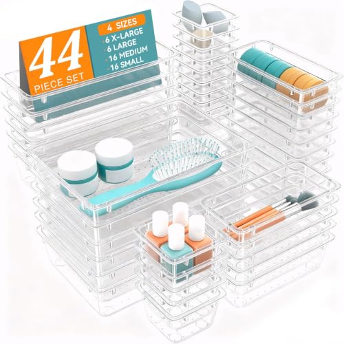 44 PCS Clear Plastic Drawer Organizer Set (Clear)