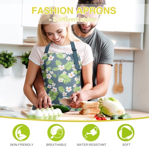 3 Pack Floral Aprons with Pocket (Orange, Green, Pink)