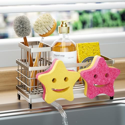 Sink Caddy Sponge Holder (Brushed Nickel / with Smiley Face Sponge Holder)