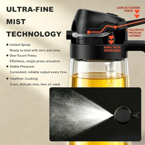 2-in-1 Olive Oil Sprayer for Cooking, Dispenser Bottle (Black) (Black)