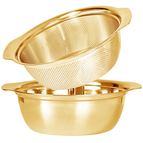 304 Stainless Steel Fine Mesh Colander Set (5qt / Gold with handle)