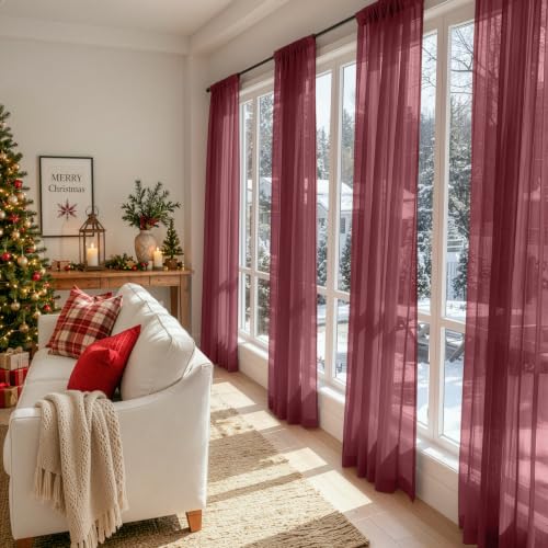 4 Panels Burgundy Christmas Sheer Curtains 42 x 84 Inches (42"W x 84"L (Pack of 4) / Burgundy)