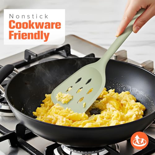 Large Silicone Utensils Set of 7 for Cooking (Green)
