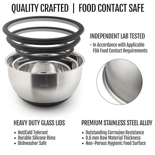 Stainless Steel Mixing Bowls with Glass Lids