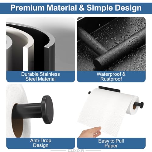 Paper Towel Holder Under Cabinet 2 Pack for Kitchen (Classic Black)