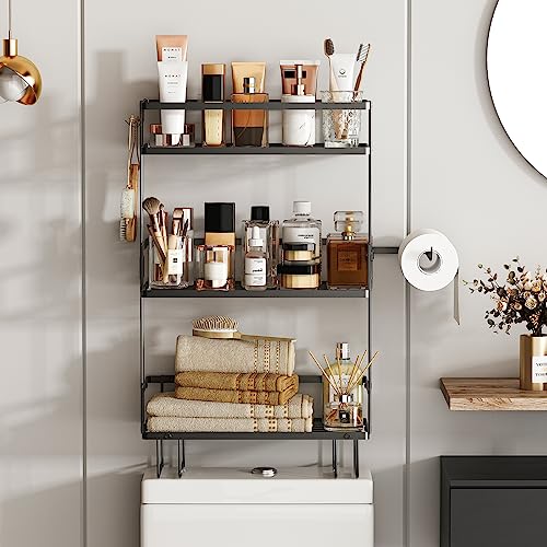 3 Tier Over Toilet Storage Shelf (Black / 3-Tier)