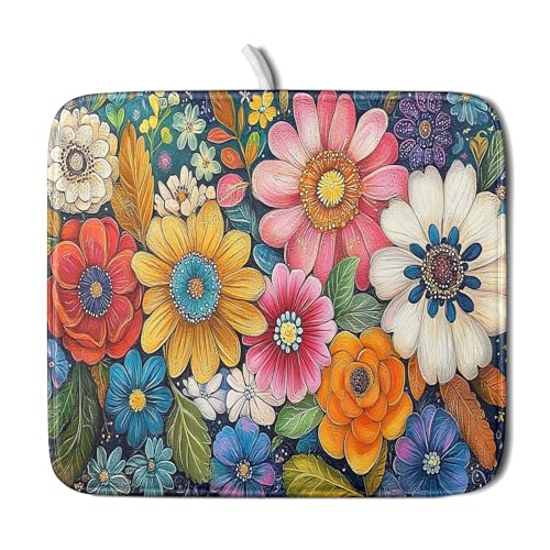 Boho Flower Dish Drying Mat (18" x 16")