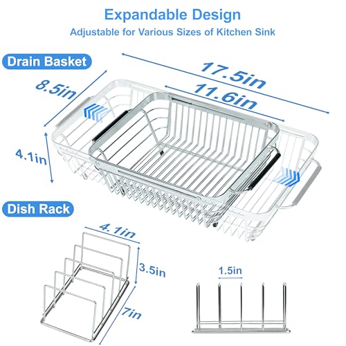 Over The Sink Dish Drying Rack Expandable Kitchen Sink Organizer (Medium (8.5"W | Extend 11.6"-17.5"L))