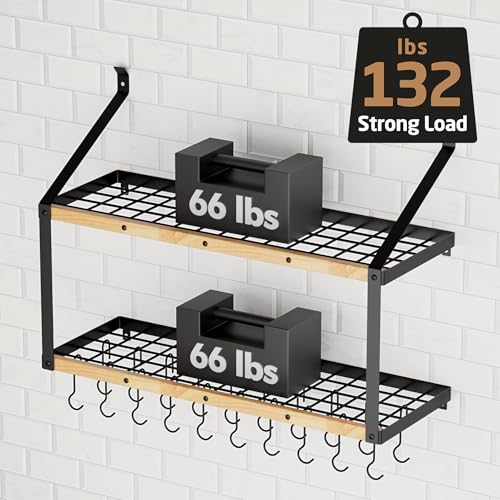 132lb Heavy Duty Hanging Pot Rack Wall Mounted (Double-tier)