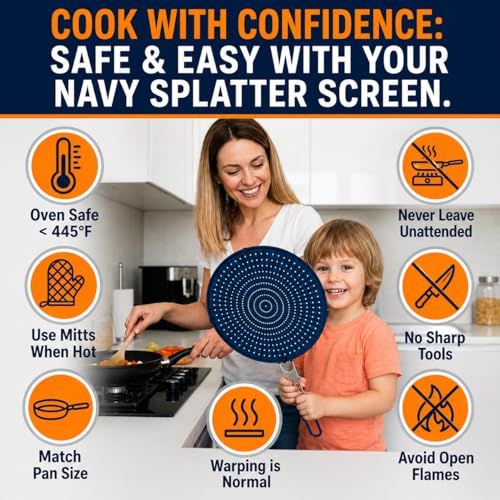 Silicone Splatter Screen for Frying Pan (13 inch / Navy Blue)