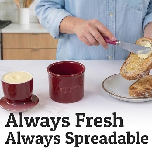 Butter Crock with Lid for Countertop with Spreader Knife and Water Line (Winery / Regular)