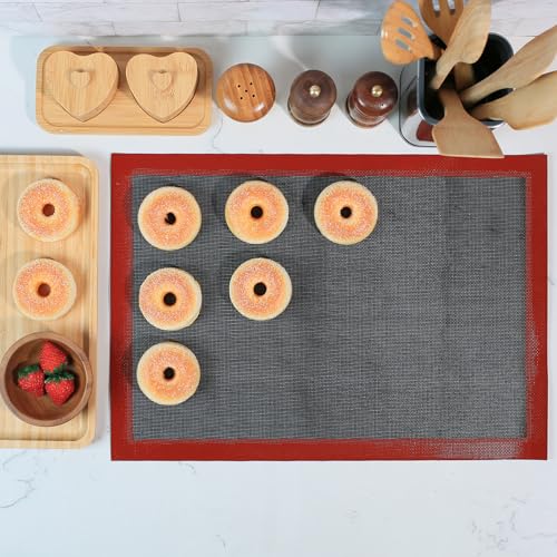 Perforated Silicone Baking Mat for Two (Black Background with Red Trim / 19.7"L x 13.6"W)