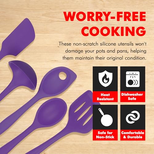 Premium Silicone Kitchen Tool and Utensil Set (5 Piece Set / Purple)