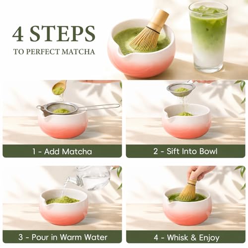 Matcha Whisk Set with Ceramic Bowl & Bamboo Chasen (Gradient Red)