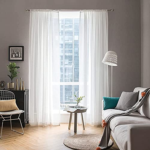2 Panels White Sheer Curtains for Living Room 54 X 92 Inches (White / 54"W x 92"L (Pack of 2))