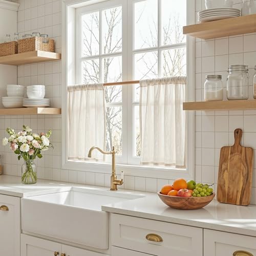 Semi Sheer Natural Linen Curtains 36 Inch Length 2 Panels (34"W x 36"L (Pack of 2) / Natural Linen)