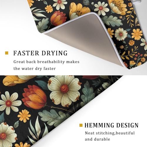 Vintage Boho Floral Dish Drying Mat for Kitchen Counter (18" x 24")