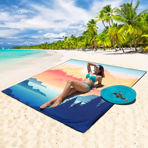 Beach Blanket Mat Waterproof Sandproof for 2 (Mountain View / 79" X 83"（1-4person）)