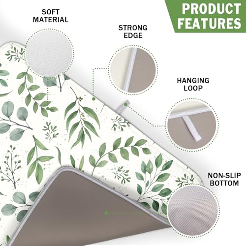 Sage Green Dish Drying Mat 16x18 In Absorbent Reversible Eucalyptus Leaves Plant Drying Mat Green Plant Dish Drying Rack Mat Spring Summer Themed Dish Drainer Mat for Kitchen Counter Coffee Bar (Sage Green / 16" x 18")