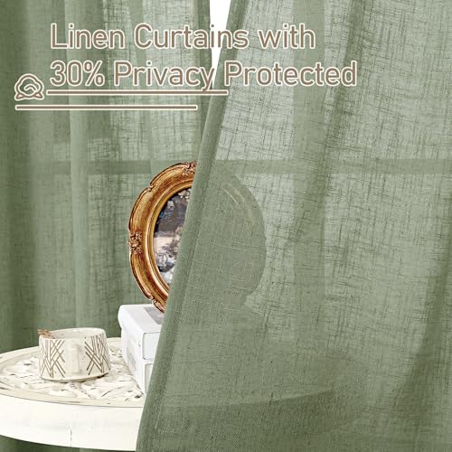 Short Linen Curtains 40 inches Long for Small Window 2 Panels (34"W x 40"L (Pack of 2) / Sage Green)