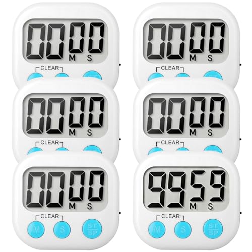 6 Pack Digital Kitchen Timer Small Classroom Timers for Kids Teachers (White)