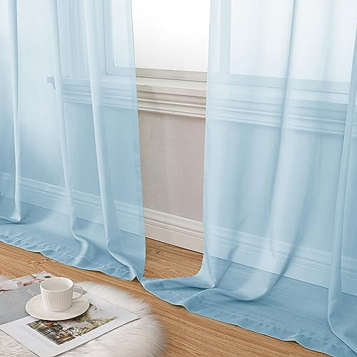 2 Pack Basic Sky Blue Sheer Curtain Drapes 63 Inch Length 2 Panels for Living Room (40"W x 63"L (Pack of 2) / Sky Blue)