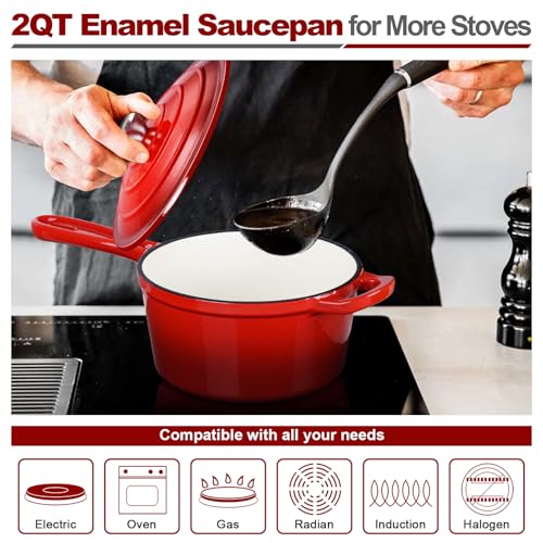 2 QT Cast Iron Saucepan (Red / 2 Quarts)