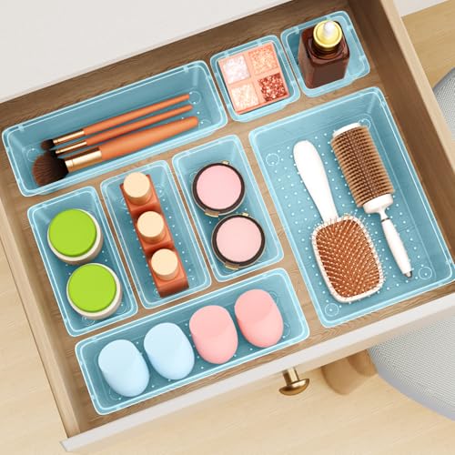 12 PCS Drawer Organizer Set (Sea Blue / 12 Pcs)