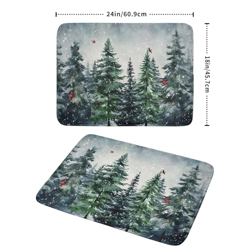 Winter Dish Drying Mat for Kitchen Counter Winter Pine Tree Dish Drying Mat 18x24 Inch Red Bird Christmas Dish Draining Mat Absorbent Reversible Dish Pad Kitchen Accessories Table Protector (Winter Pine Tree-Green / 18" x 24")