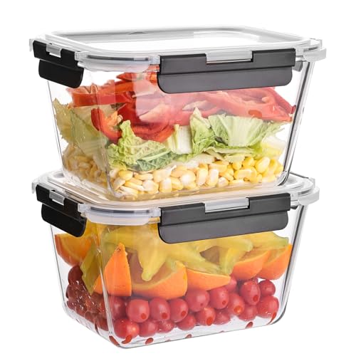 2 Pack Large Glass Food Storage Containers with Lids (2 Pack-63oz)