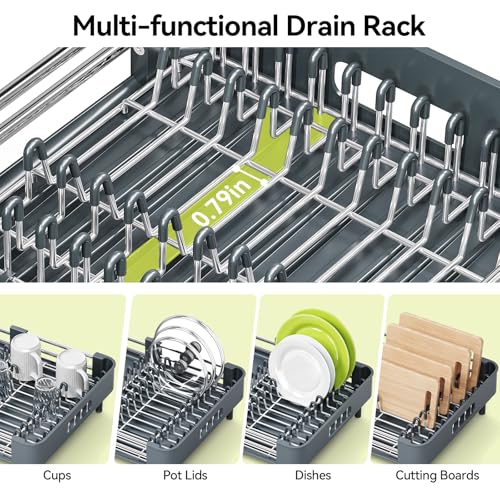 Extendable Stainless Dish Drying Rack for Kitchen Counter (Dark Slate Teal)