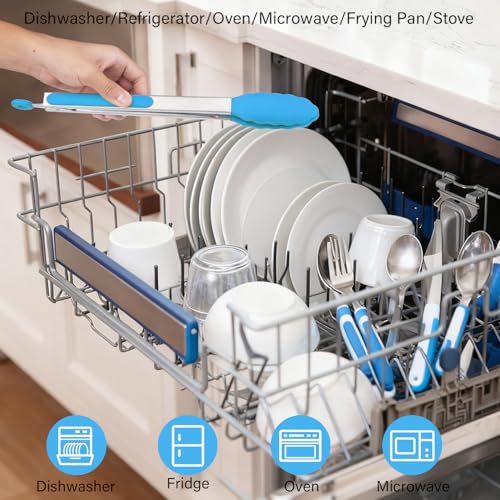2 Pack Silicone Kitchen Tongs (Blue / 9+12inch)