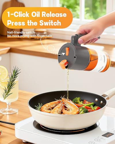 Olive Oil Sprayer & Dispenser Bottle for Cooking 17oz Dark Glass Oil Mister (Brown Bottle-Grey Gap)